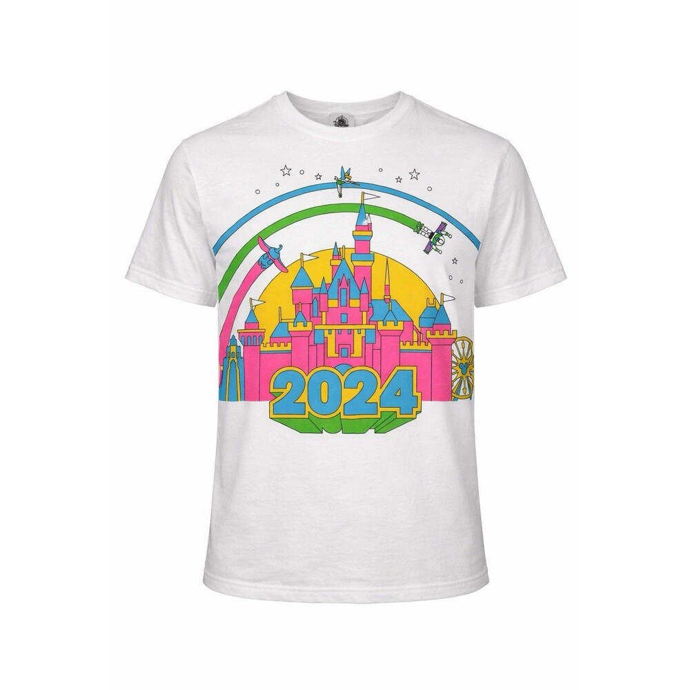 Disneyland 2024 Neon Castle Graphic Tee White Disney Pixar Tinkerbell Buzz M